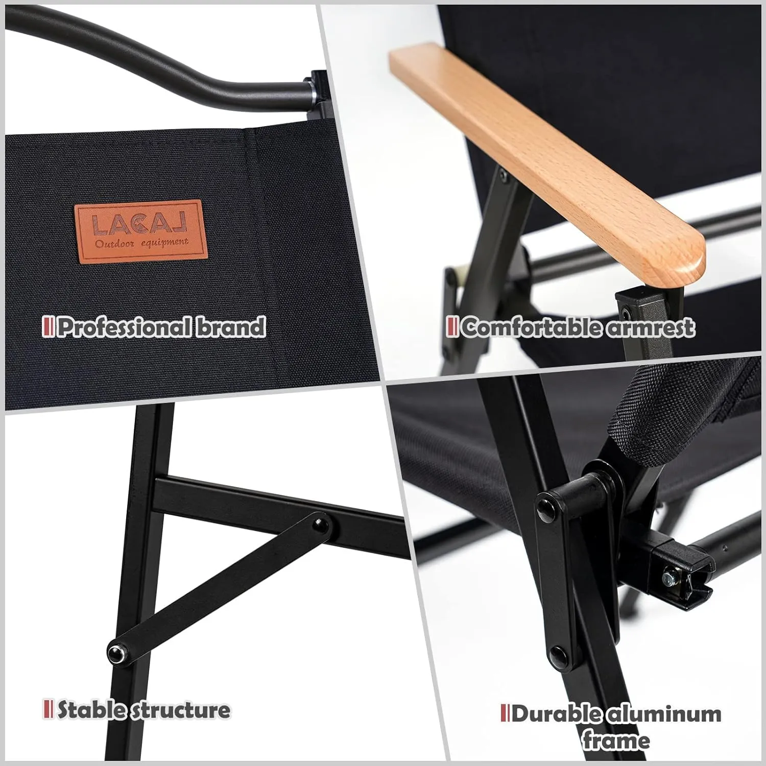 Folding Camping Chair for Adults Outside, Heavy Duty Aluminum Alloy Frame with Armrest, Comfortable Ripstop Oxford Cloth, Easy for Camping, Hiking, Picnic, Party(Black M Size)