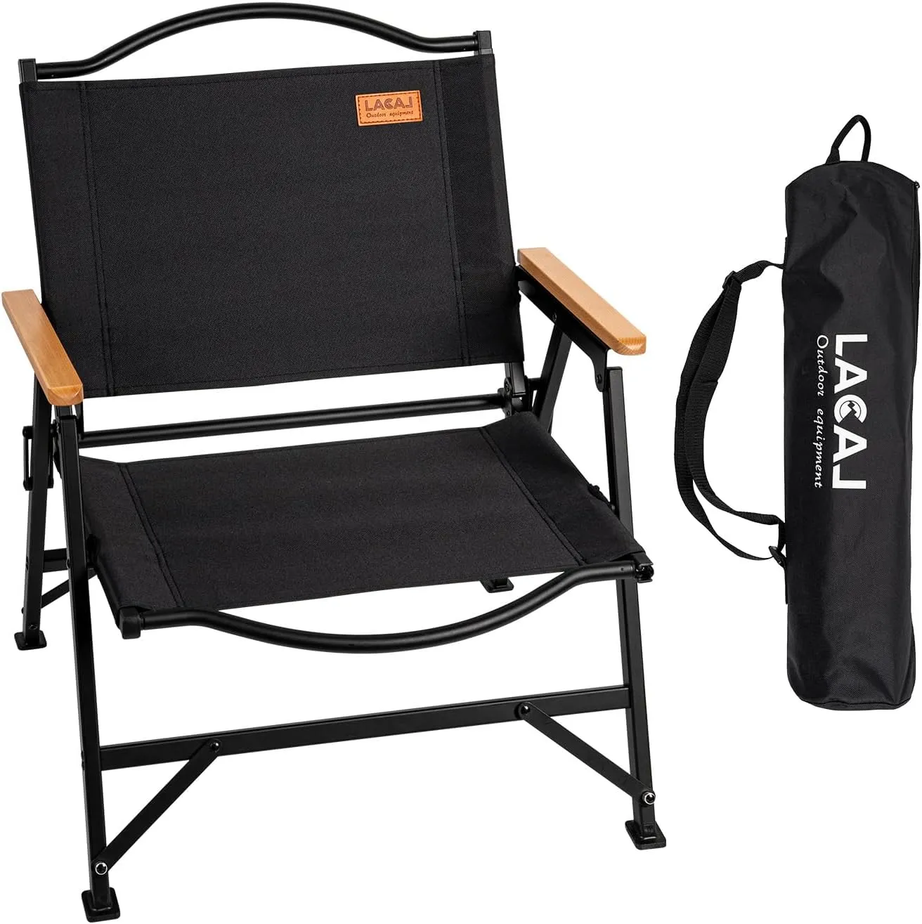 Folding Camping Chair for Adults Outside, Heavy Duty Aluminum Alloy Frame with Armrest, Comfortable Ripstop Oxford Cloth, Easy for Camping, Hiking, Picnic, Party(Black M Size)