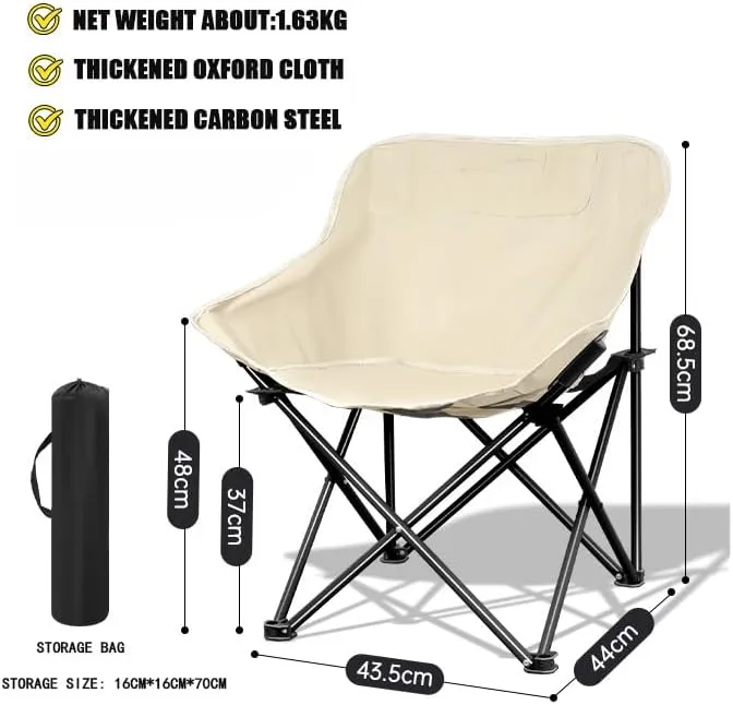 Folding Camping Chair, Portable Leisure Chair, Comfortable Collapsible Lawn Chair, Lightweight Oxford Cloth Beach Chair with Handbag(Beige)