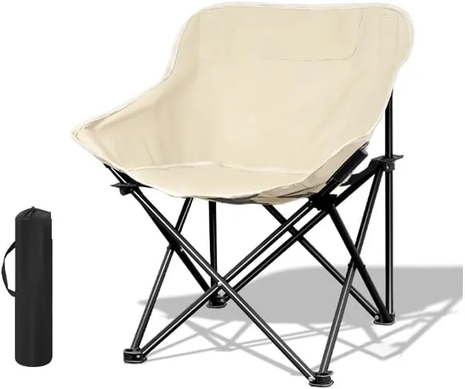 Folding Camping Chair, Portable Leisure Chair, Comfortable Collapsible Lawn Chair, Lightweight Oxford Cloth Beach Chair with Handbag(Beige)