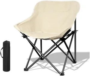 Folding Camping Chair, Portable Leisure Chair, Comfortable Collapsible Lawn Chair, Lightweight Oxford Cloth Beach Chair with Handbag(Beige)