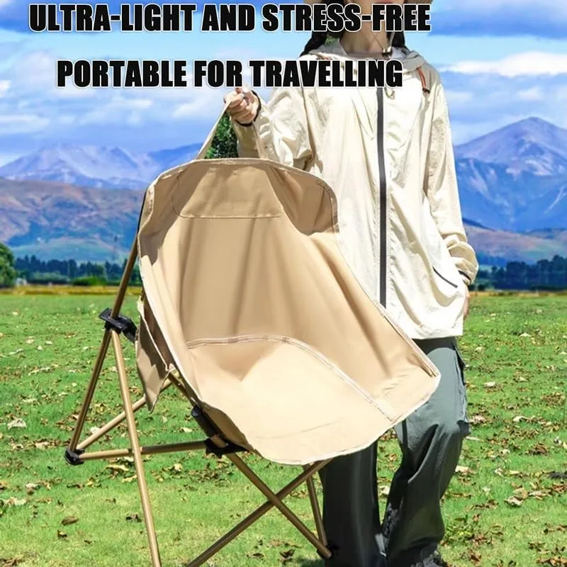 Folding Camping Chair, Portable Leisure Chair, Comfortable Collapsible Lawn Chair, Lightweight Oxford Cloth Beach Chair with Handbag(Beige)