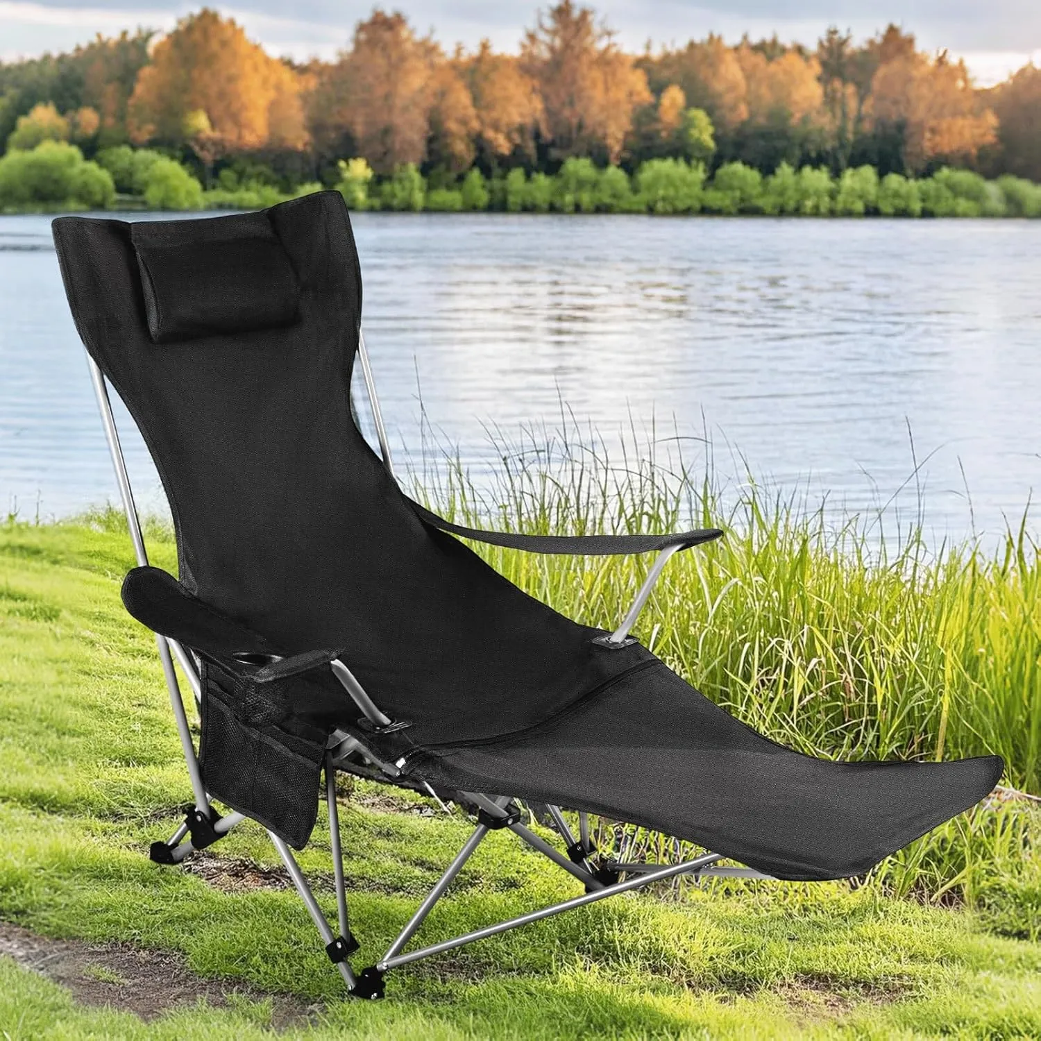 Folding Camping Chairs for Adults, Portable Lightweight Lawn Chairs, Adjustable 90°-165°Beach Lounge Chair Outdoor, Folding Chairs for Outside with Cup Holder & Side Pocket, for Camp, Picnic, Fishing