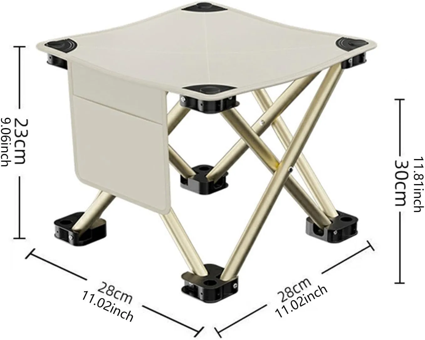 Folding Camping Stool with Side Pocket Sturdy Strong Load Bearing Foot Stool Small Foldable Chair for Backpacking Patio Lawn, White, 28cmx28cmx23cm