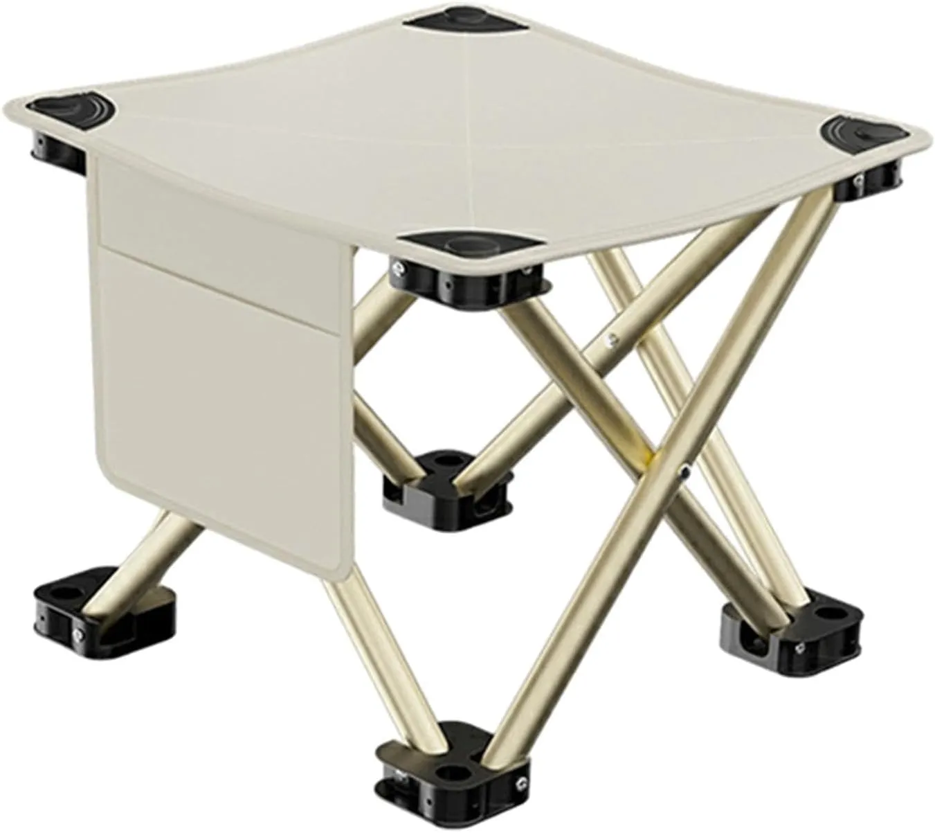 Folding Camping Stool with Side Pocket Sturdy Strong Load Bearing Foot Stool Small Foldable Chair for Backpacking Patio Lawn, White, 28cmx28cmx23cm