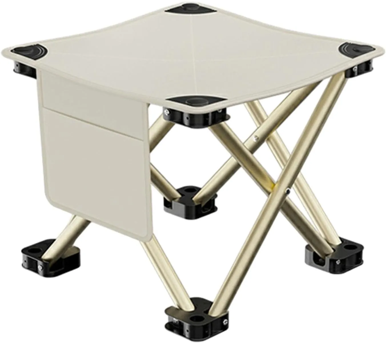 Folding Camping Stool with Side Pocket Sturdy Strong Load Bearing Foot Stool Small Foldable Chair for Backpacking Patio Lawn, White, 28cmx28cmx23cm