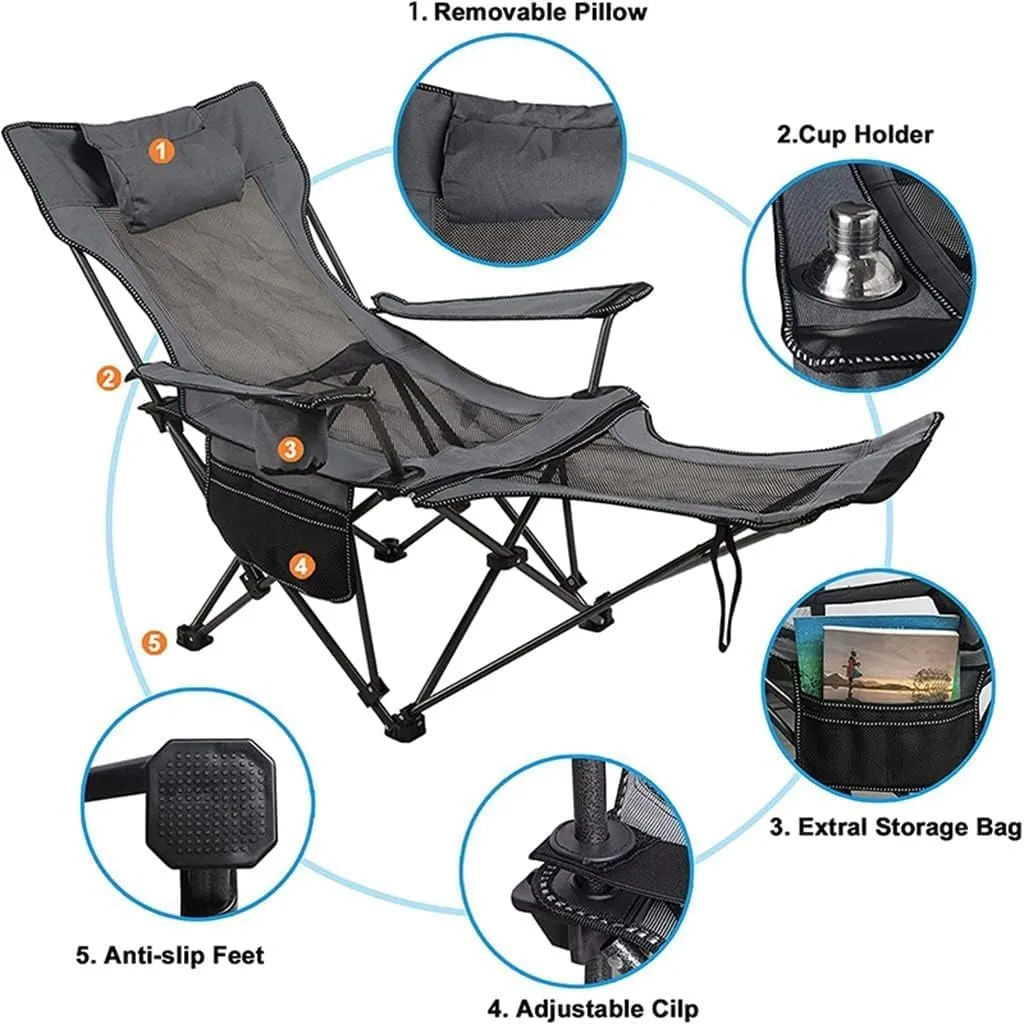 Folding Chairs Folding Recliner Chair Camping Folding Chair Beach Sun Patio Chaise Lounge Chair Pool Lawn Lounger Portable Camping Chair(Color:Green)