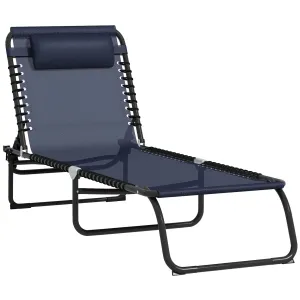 Folding Chaise Lounge Pool Chair with Pillow, 4-Position Reclining, Breathable Mesh, Dark Blue