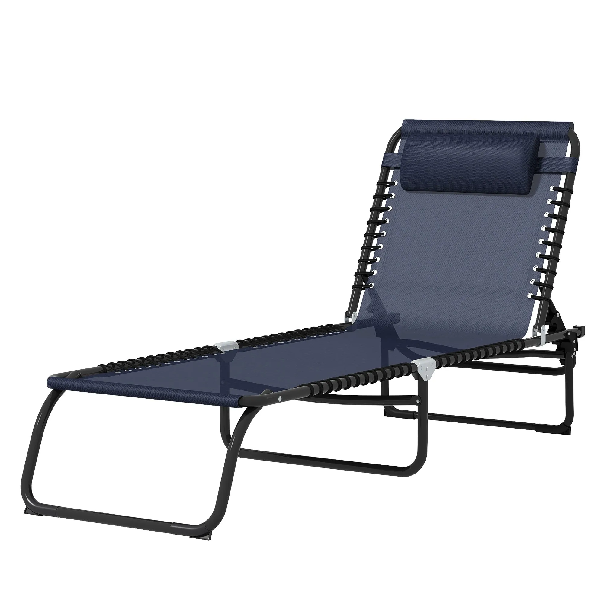 Folding Chaise Lounge Pool Chair with Pillow, 4-Position Reclining, Breathable Mesh, Dark Blue