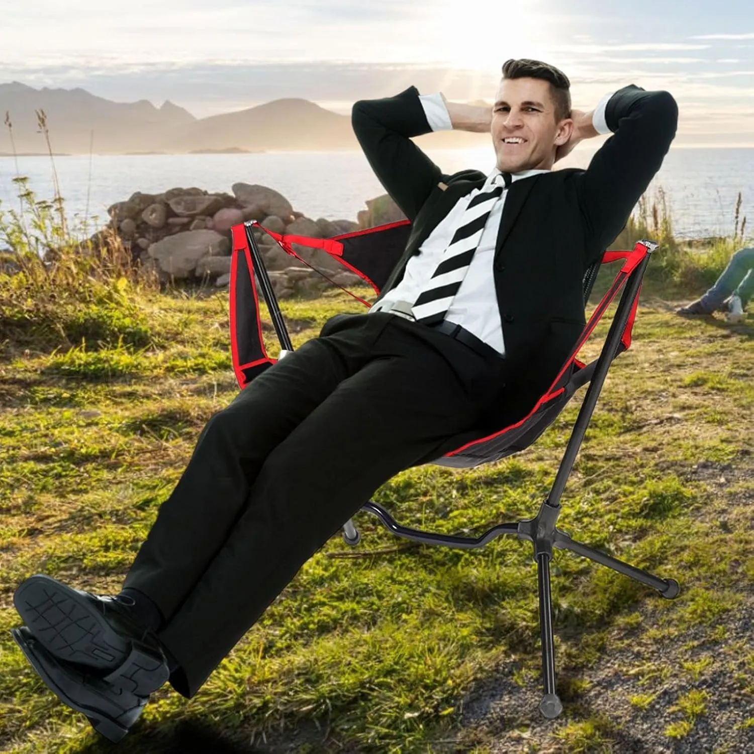 Folding Rocking Chair, Camping Rocking Chairs for Adults, Oxford Hammock Chairs with Carry Bag, Heavy Duty Portable Camping Chair for Patio, Picnic
