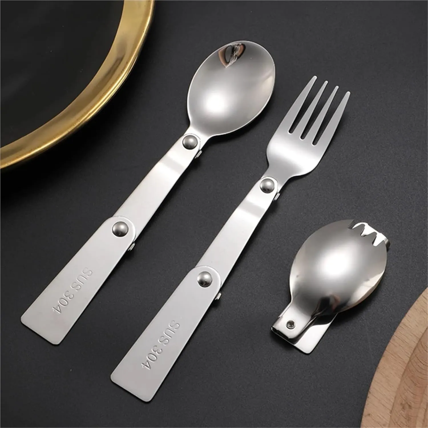 Folding Spoons 12Pcs Portable Folding Spoon Fork Set, 304 Stainless Steel Outdoor Portable Tableware, Picnic Foldable Cutlery for Thermos Container Food Containers(Fork)