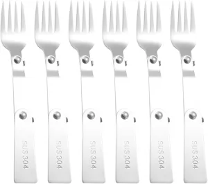 Folding Spoons 12Pcs Portable Folding Spoon Fork Set, 304 Stainless Steel Outdoor Portable Tableware, Picnic Foldable Cutlery for Thermos Container Food Containers(Fork)