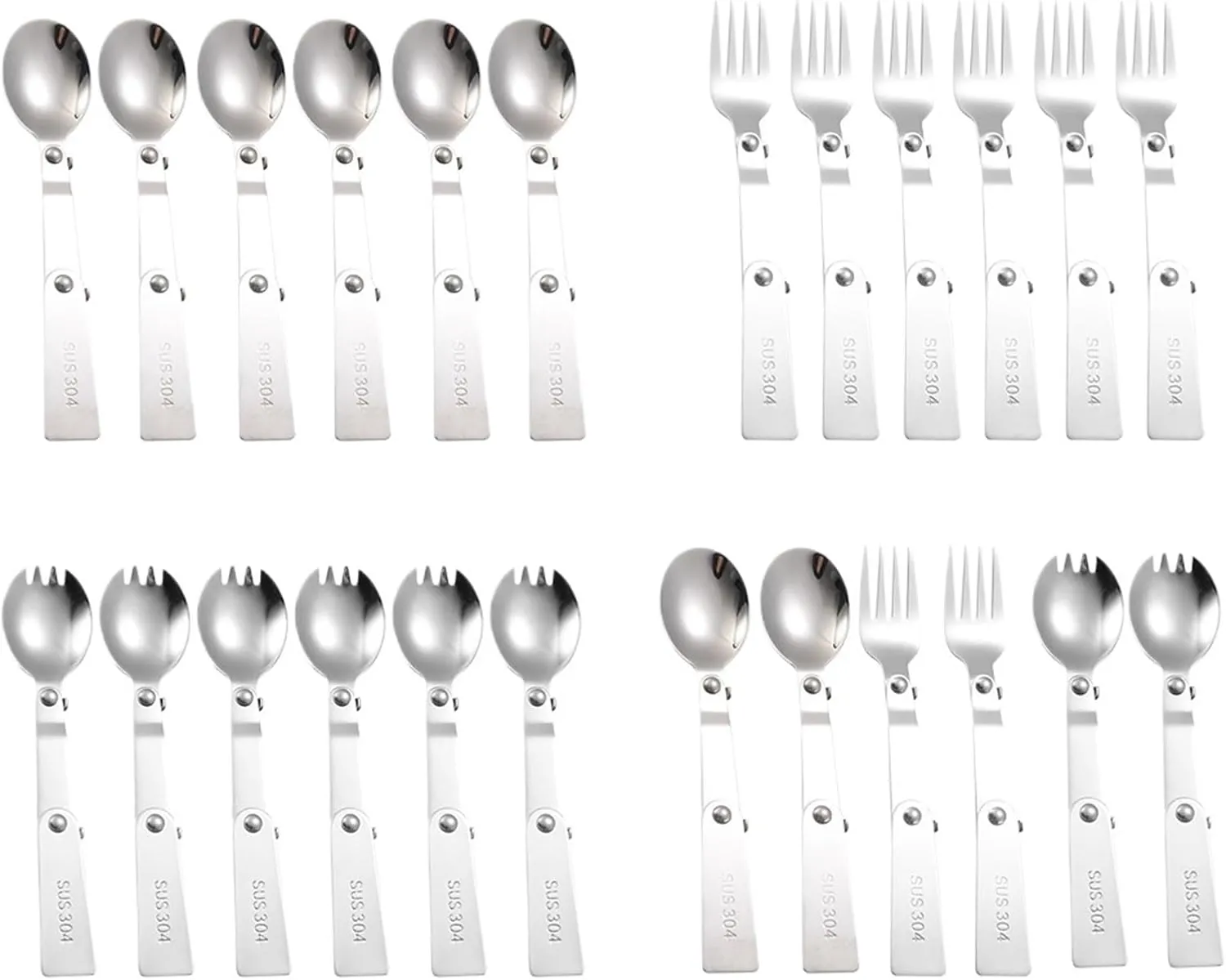 Folding Spoons 12Pcs Portable Folding Spoon Fork Set, 304 Stainless Steel Outdoor Tableware, Picnic Foldable Cutlery for Thermos Container Food Containers(Fork)
