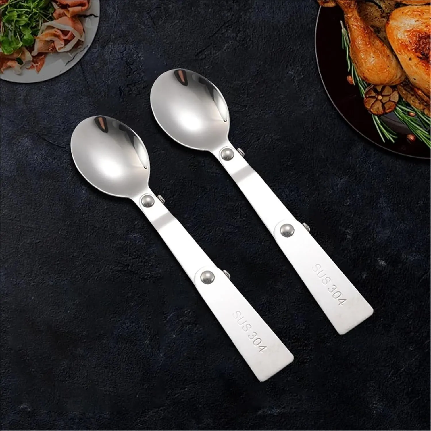 Folding Spoons 12Pcs Portable Folding Spoon Fork Set, 304 Stainless Steel Outdoor Tableware, Picnic Foldable Cutlery for Thermos Container Food Containers(Fork)