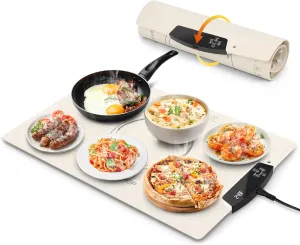 Food Warming Mat Electric Warming Tray with 9 Adjustable Temperature Full Surface Heating Roll Up Portable Silicone Food Warmer for Buffet Family Gatherings Holidays Countertop