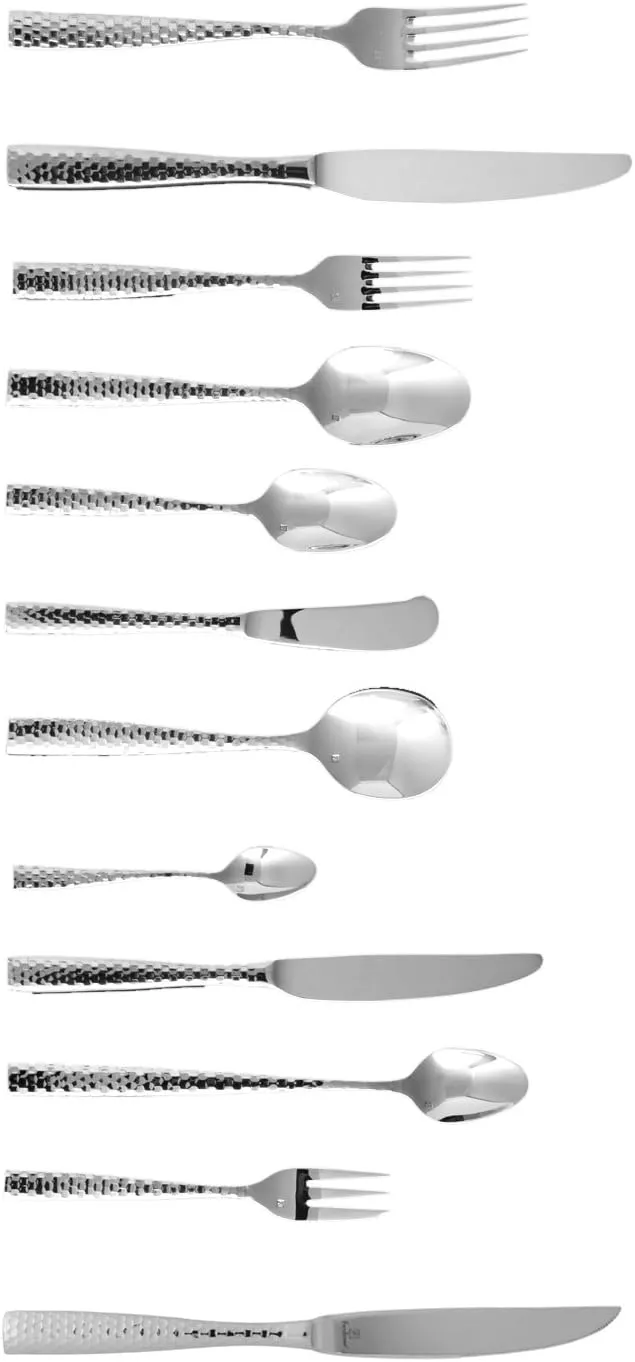 Fortessa Lucca Faceted 18/10 Stainless Steel Flatware Table Spoon, Set of 12