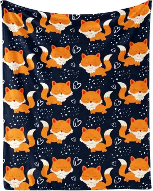 Fox Throw Blanket - Soft Flannel Blankets for Girls Boys Kids Fox Lovers - Warm Throw Blankets for All Season Lap, Chair, Sofa - 50"x40"
