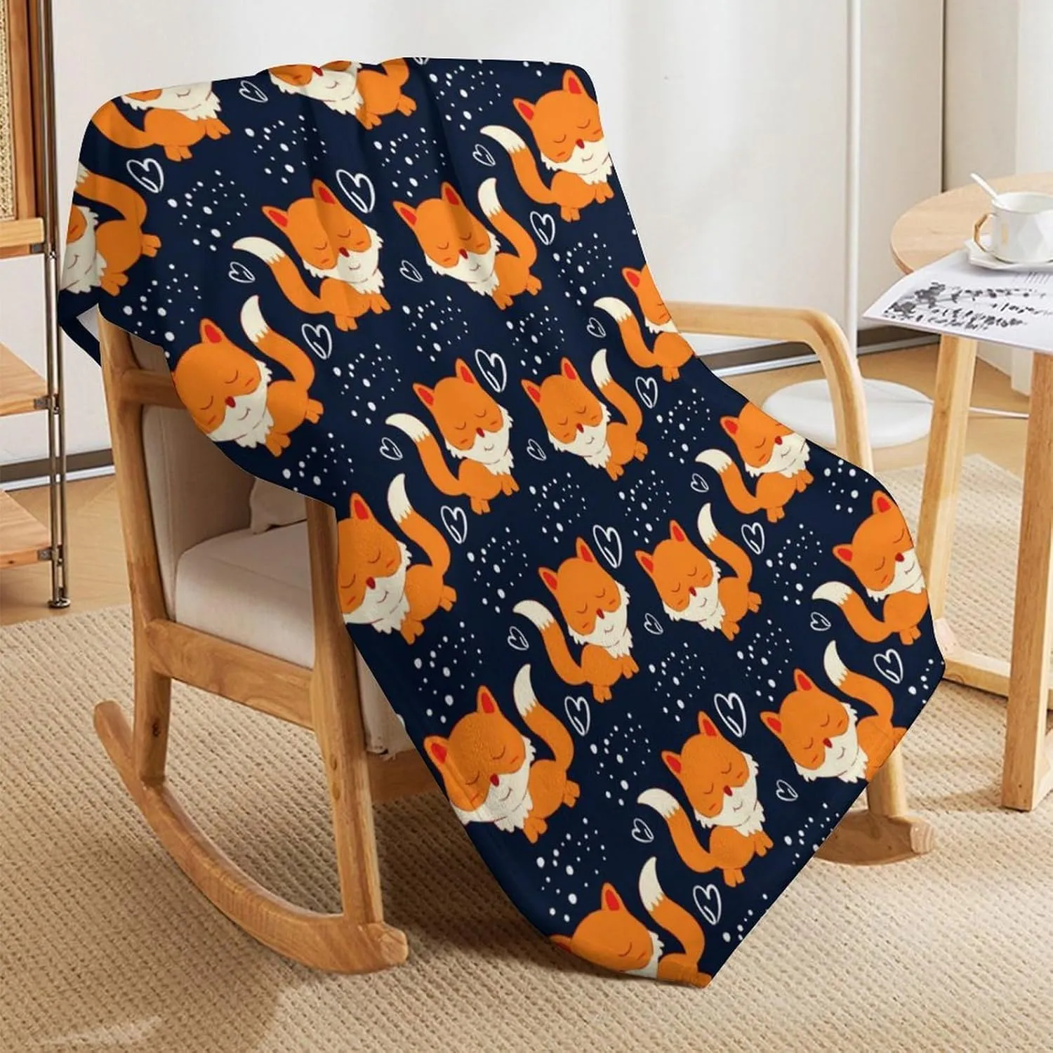 Fox Throw Blanket - Soft Flannel Blankets for Girls Boys Kids Fox Lovers - Warm Throw Blankets for All Season Lap, Chair, Sofa - 50"x40"