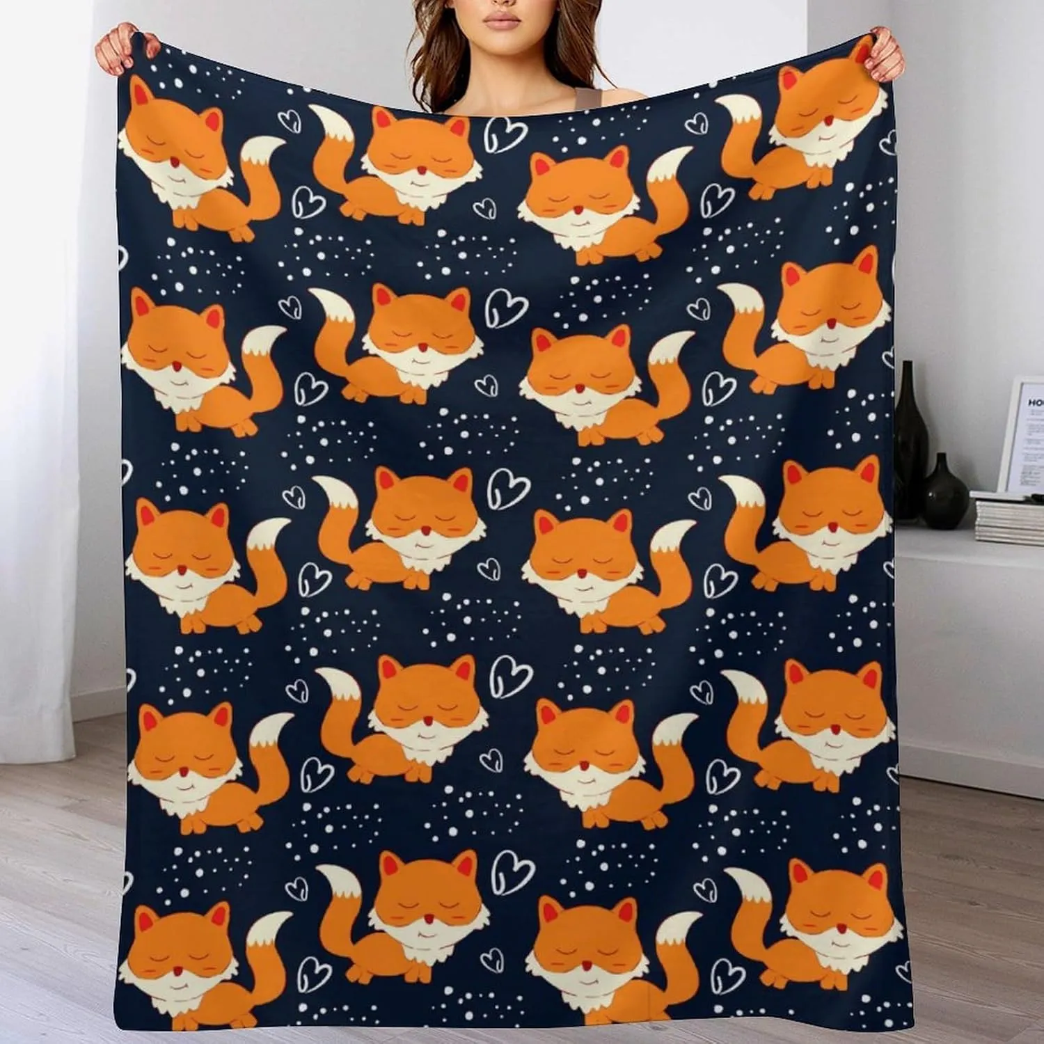 Fox Throw Blanket - Soft Flannel Blankets for Girls Boys Kids Fox Lovers - Warm Throw Blankets for All Season Lap, Chair, Sofa - 50"x40"