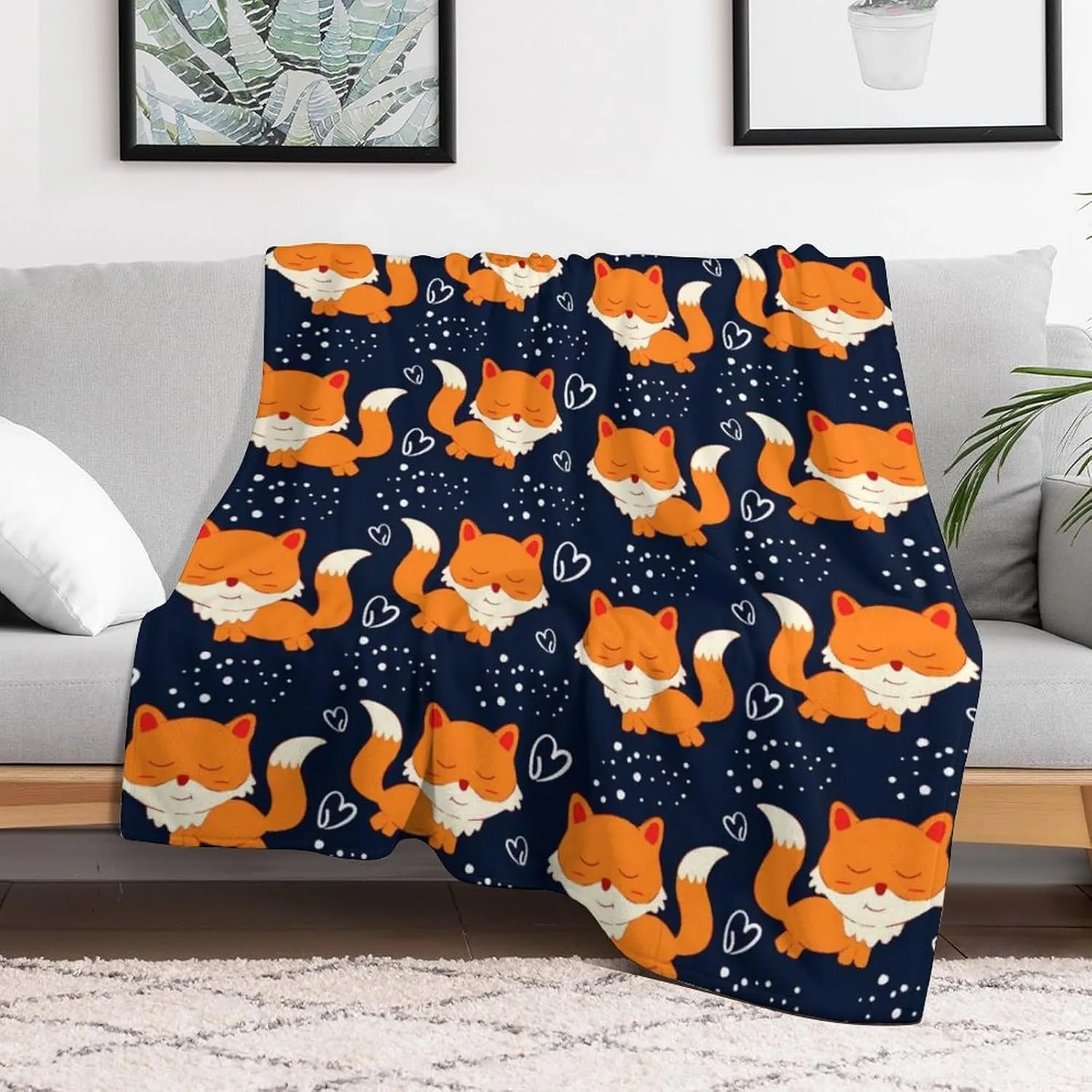 Fox Throw Blanket - Soft Flannel Blankets for Girls Boys Kids Fox Lovers - Warm Throw Blankets for All Season Lap, Chair, Sofa - 50"x40"