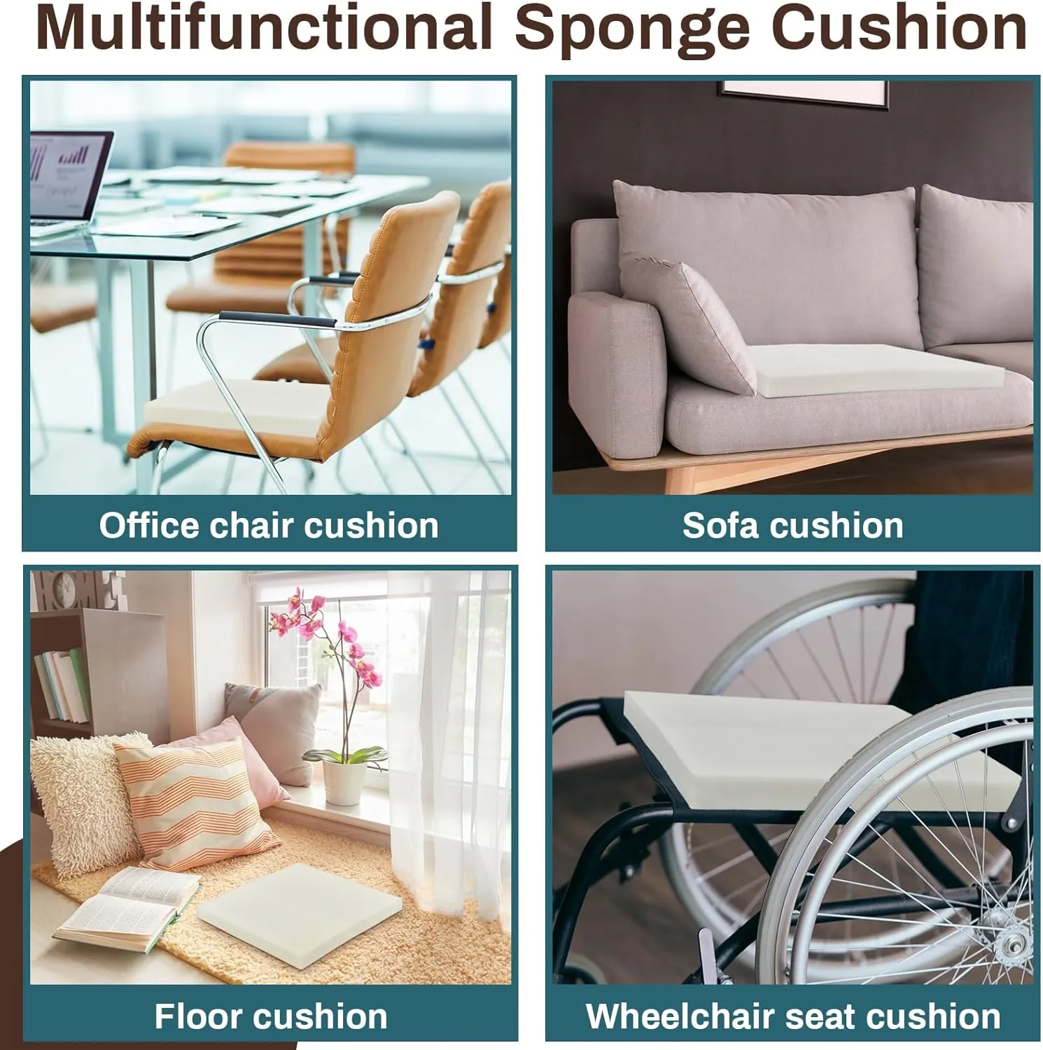 Frienda 6 Pack 1" x 24" x 24" Upholstery High Density Foam Cushion White Square Seat Replacement Cushion or Commercial Use Stuffing Craft Foam Couch Chair Padding DIY Projects