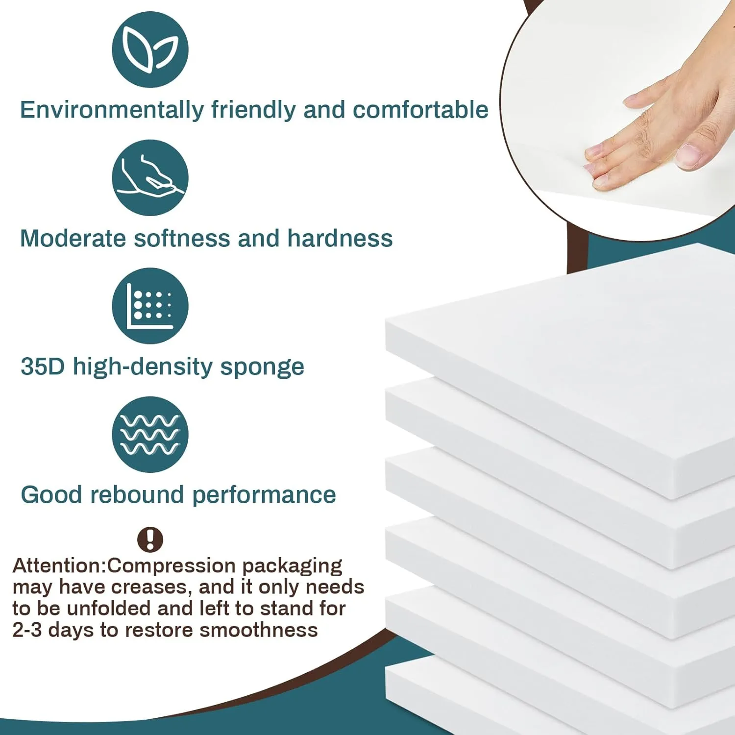 Frienda 6 Pack 1" x 24" x 24" Upholstery High Density Foam Cushion White Square Seat Replacement Cushion or Commercial Use Stuffing Craft Foam Couch Chair Padding DIY Projects