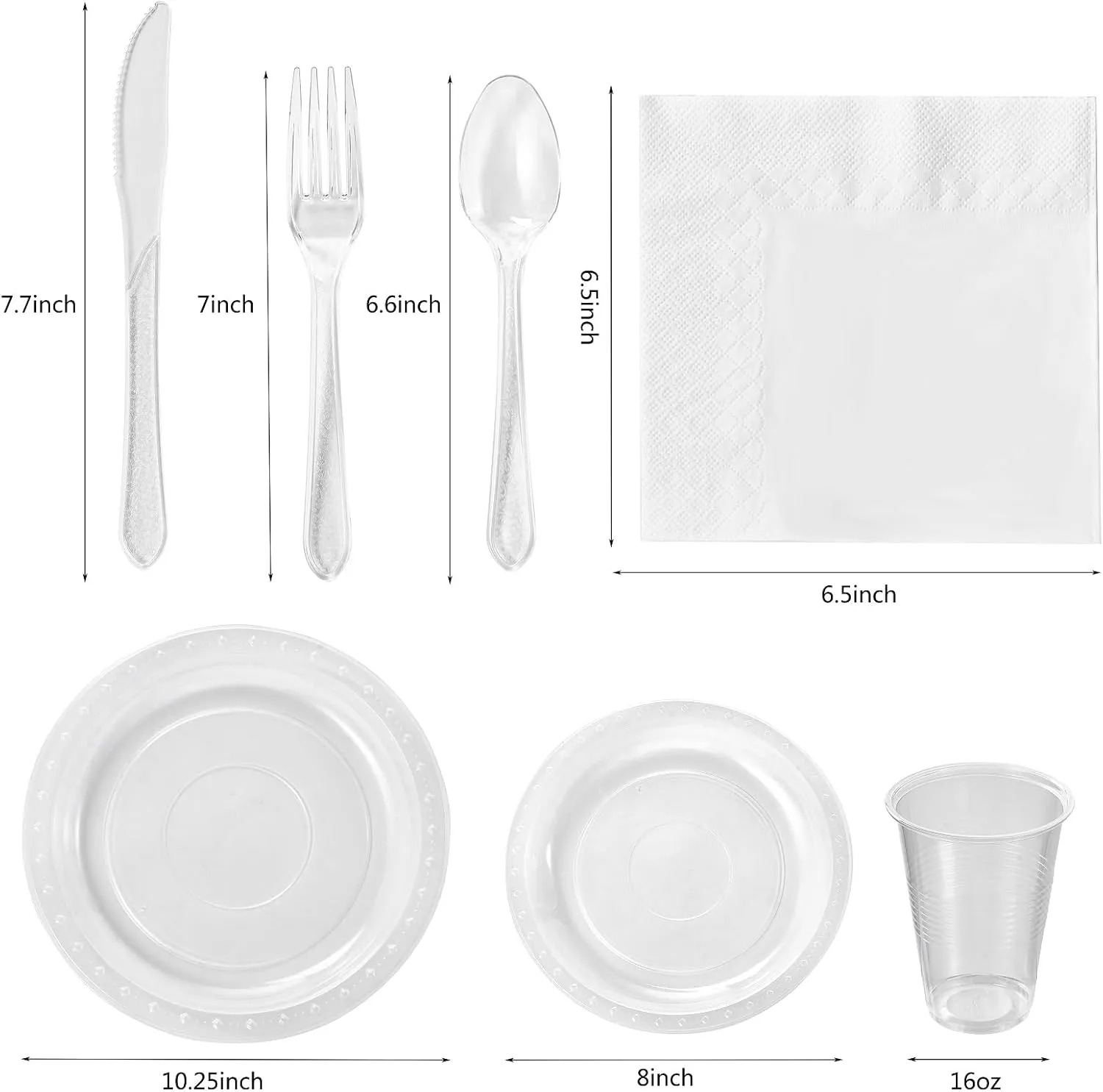 FULING 175 PCS Clear Party Supplies Disposable Dinnerware Set Plastic Plates and Paper Napkins Cups Silverware Serve 25 Sets for Birthday Bridal Shower Wedding Engagement Graduation Parties