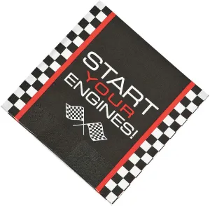 Fun Express Race Car Checkered Flag Luncheon Napkins - 6.5" Paper Napkins for Racing - Themed Parties Tableware Celebrations Special Events - Fun Party Supplies for Kids Birthdays & More - 16 Pieces