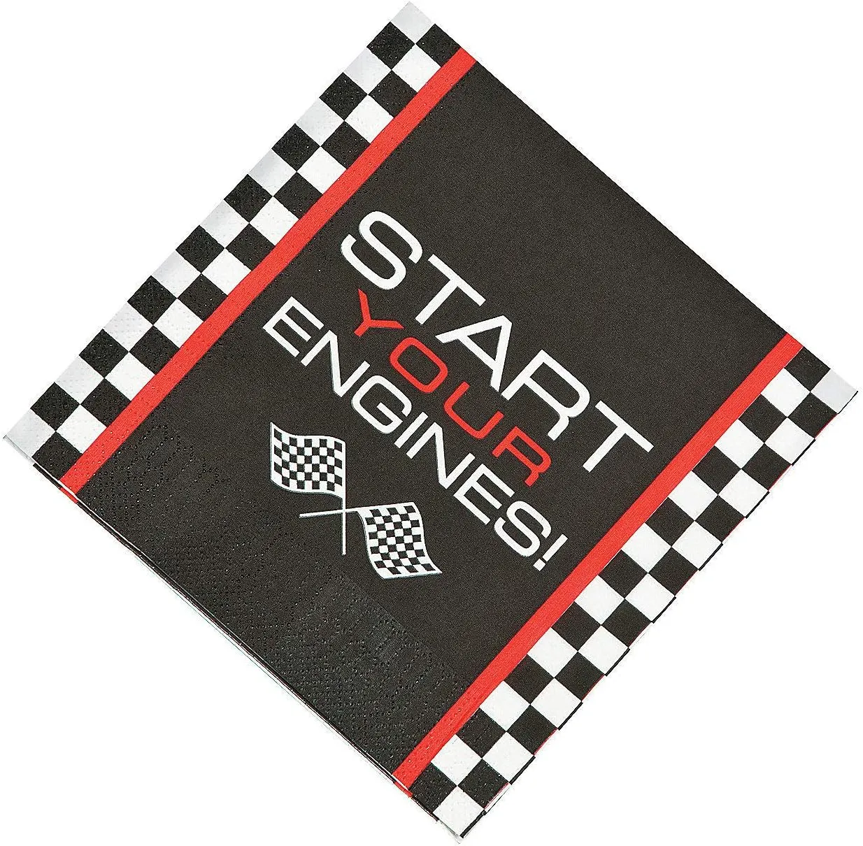 Fun Express Race Car Checkered Flag Luncheon Napkins - 6.5" Paper Napkins for Racing - Themed Parties Tableware Celebrations Special Events - Fun Party Supplies for Kids Birthdays & More - 16 Pieces