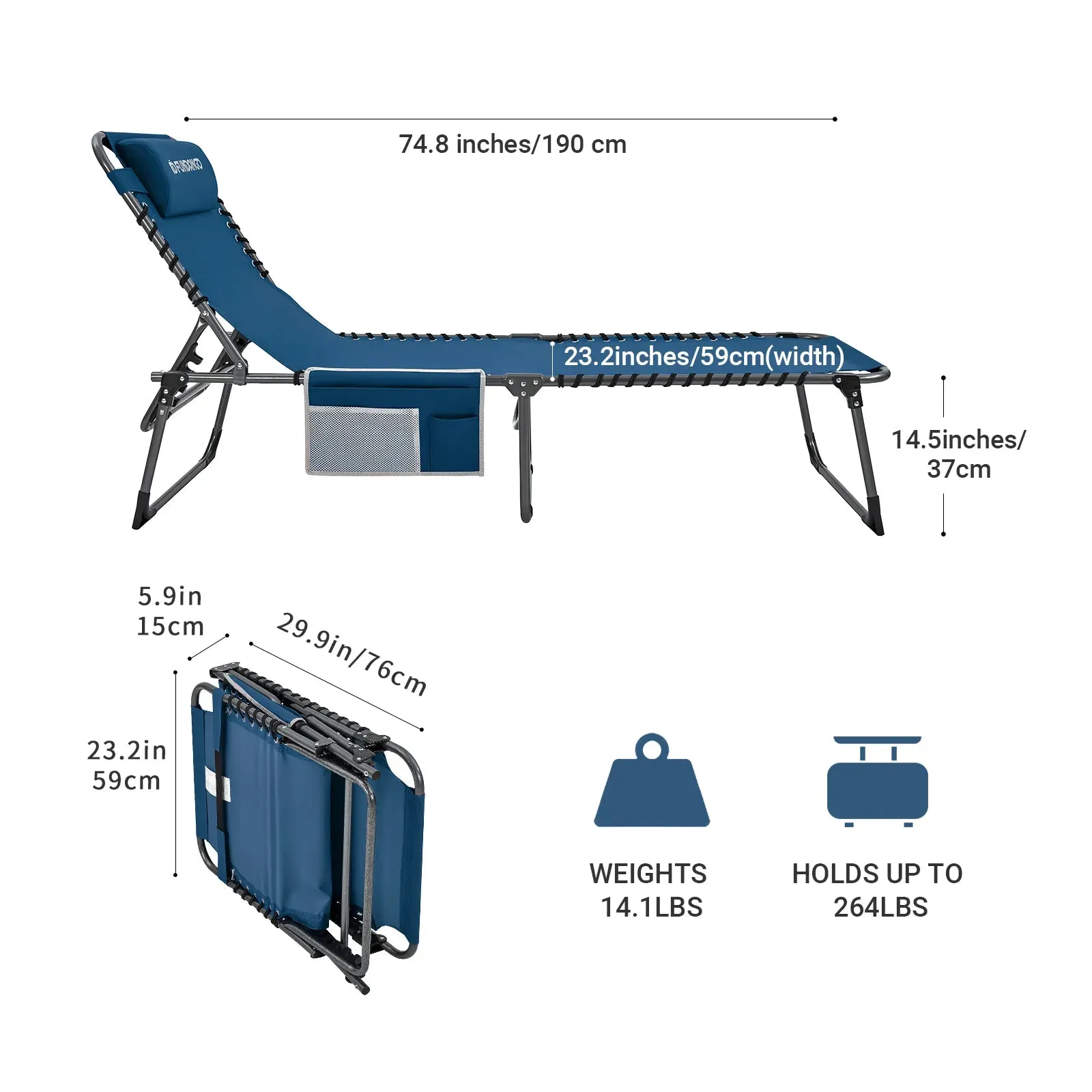 FUNDANGO 3-Folding Steel Cot Lounge Chair