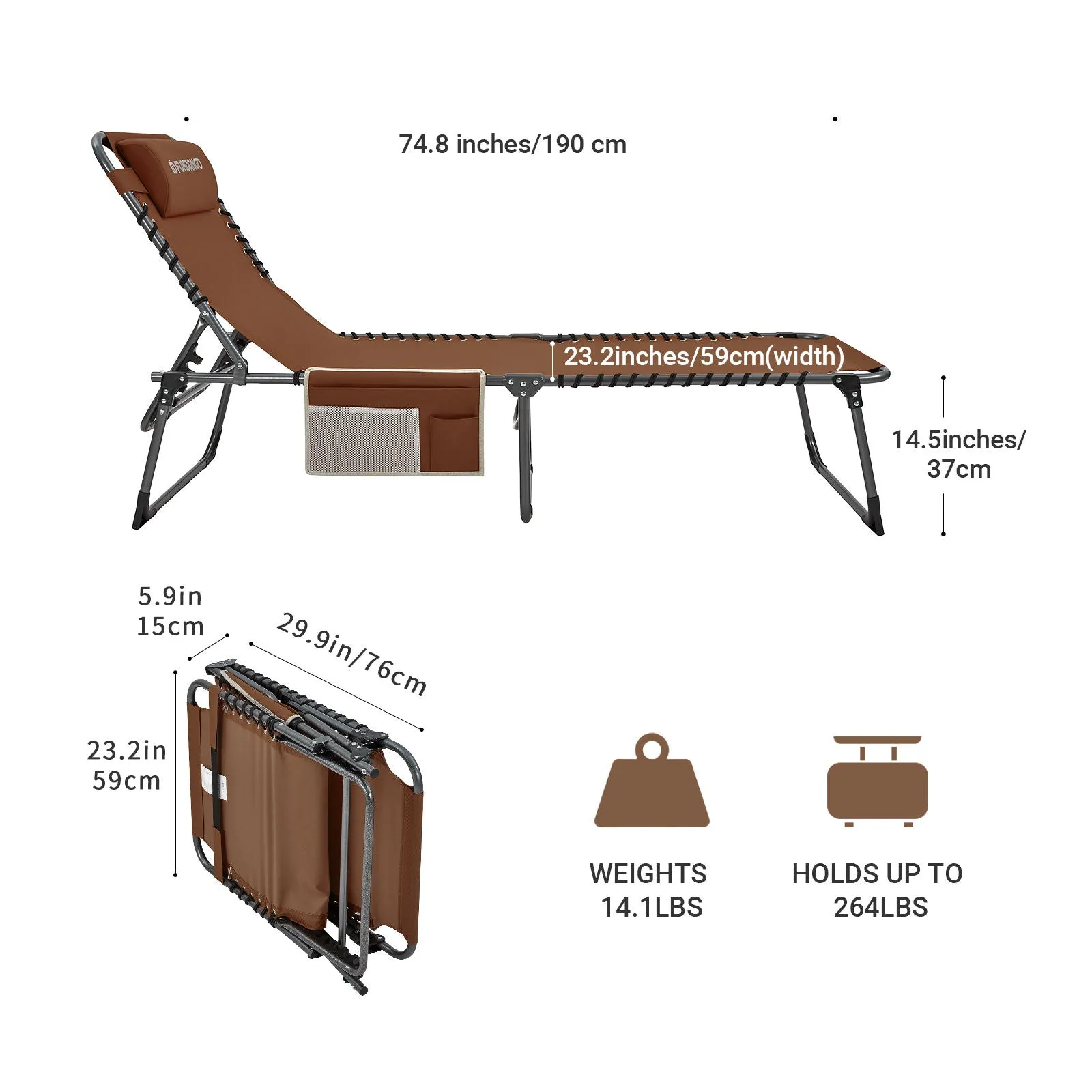 FUNDANGO 3-Folding Steel Cot Lounge Chair