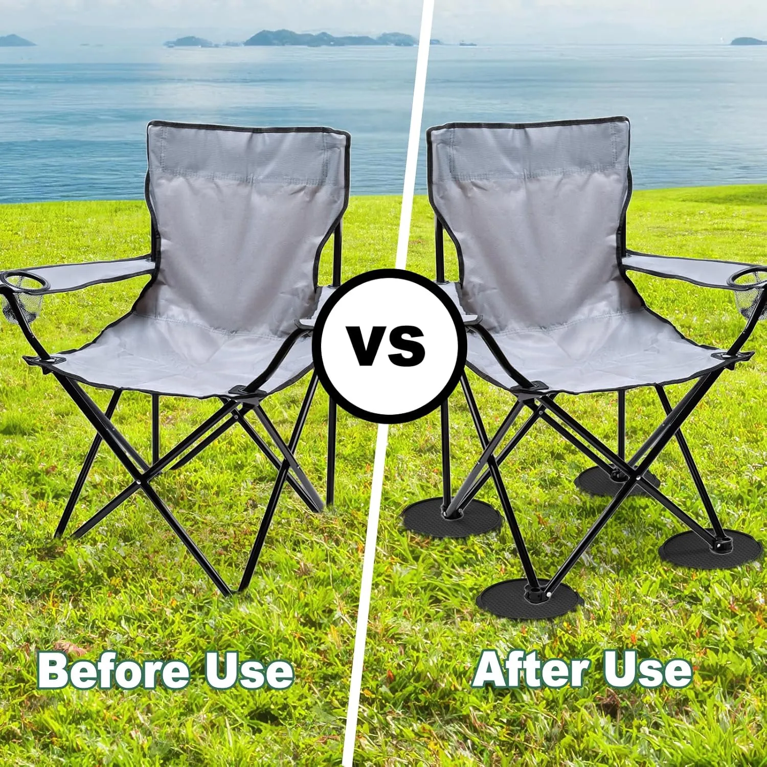 Furniture Pads for Camping Chairs Anti-Sinking Outdoor Furniture Cups Chair Leg Protectors for Sand, Lawn or Soft Ground (12, Black, 5.35 in)