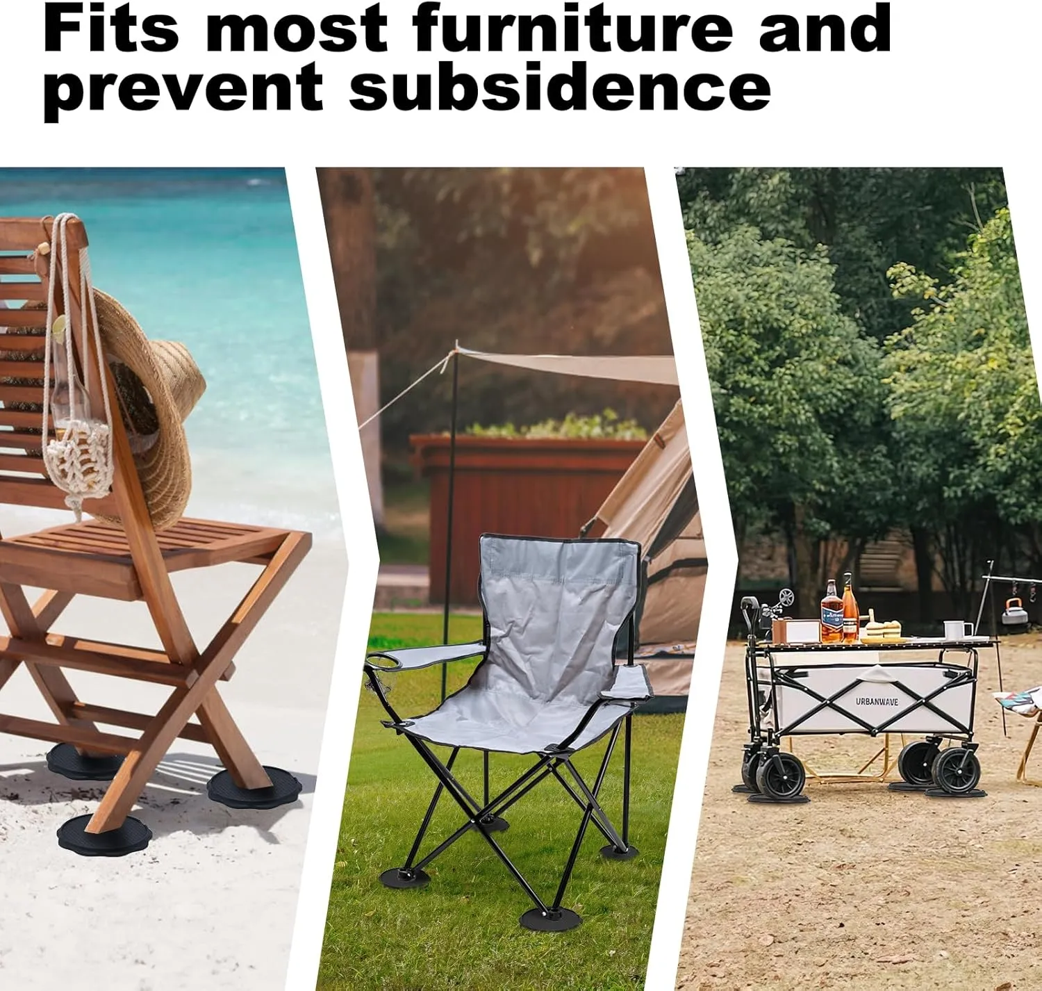 Furniture Pads for Camping Chairs Anti-Sinking Outdoor Furniture Cups Chair Leg Protectors for Sand, Lawn or Soft Ground (12, Black, 5.35 in)