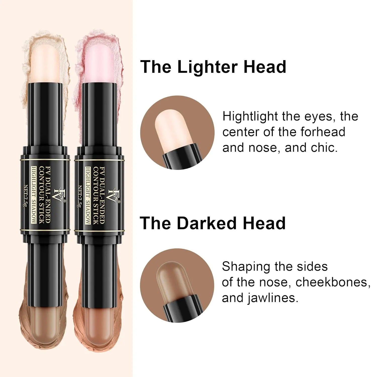 FV Dual-Ended Contour & Highlighter Stick - 2 Pack, Waterproof, Long-Lasting, Creamy & Blendable Formula, Natural Finish Sculpting Stick for Face & Body, Shades: 02 Light/Medium & 03 Medium