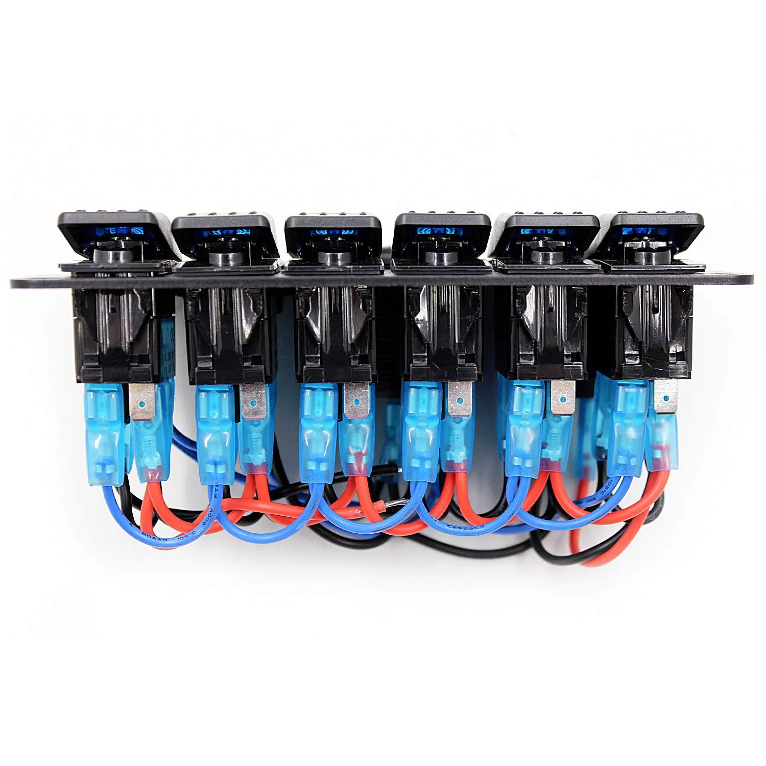 FXC Waterproof Marine Boat Rocker Switch Panel 6 Gang with 3.1A Dual USB Slot Socket   Cigarette Lighter  LED Voltmeter with Power-Save for Car Rv Vehicles Truck (6 Gang Blue LED)