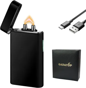 GADATOP Arc Plasma Flame Lighter Windproof Lighter Outdoor, Electric Lighter Colorful Gradient Lighter Rechargeable USB-C Lighter with Rhythmic Flashing Battery Indicator (Black)