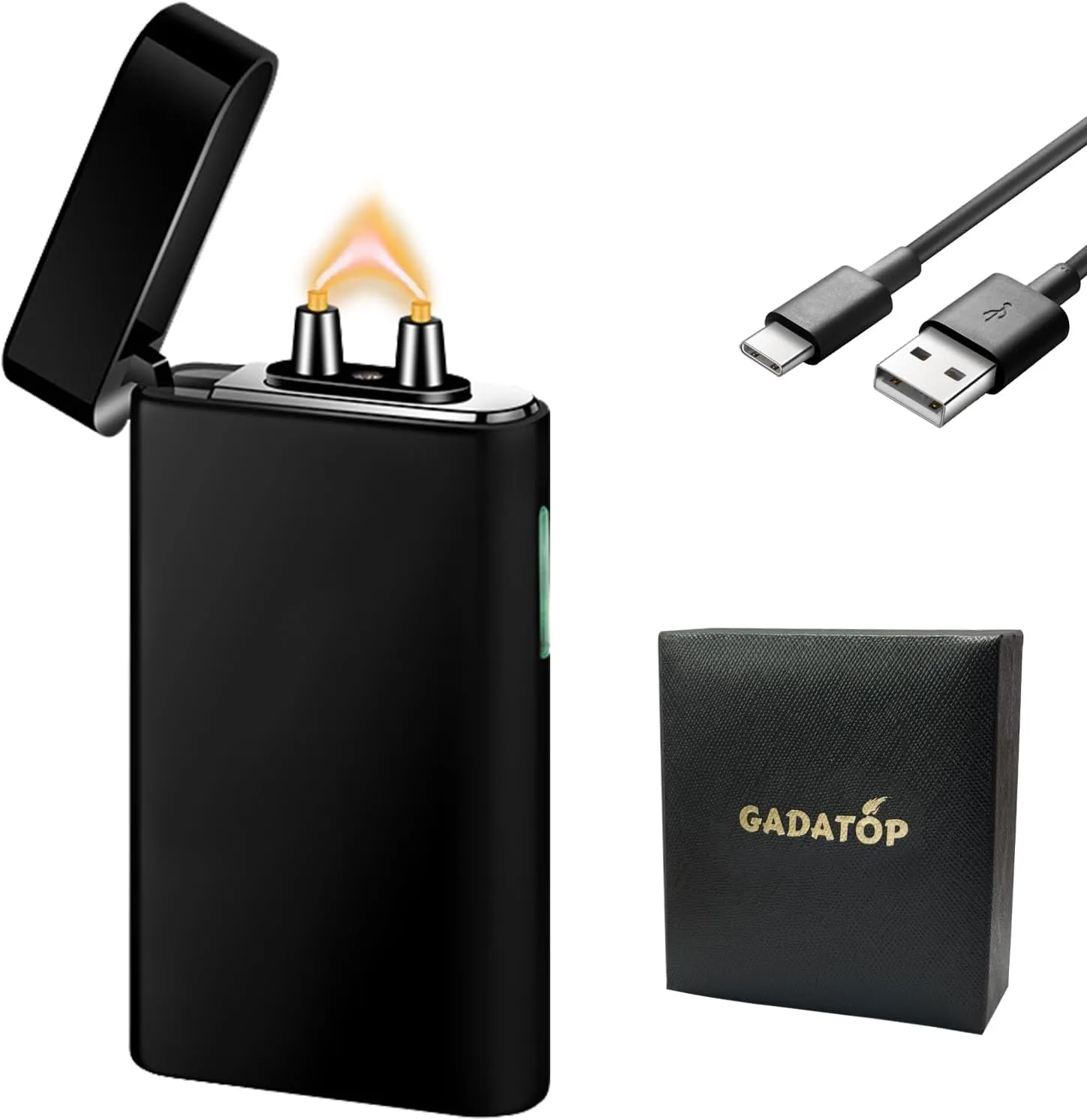 GADATOP Arc Plasma Flame Lighter Windproof Lighter Outdoor, Electric Lighter Colorful Gradient Lighter Rechargeable USB-C Lighter with Rhythmic Flashing Battery Indicator (Black)