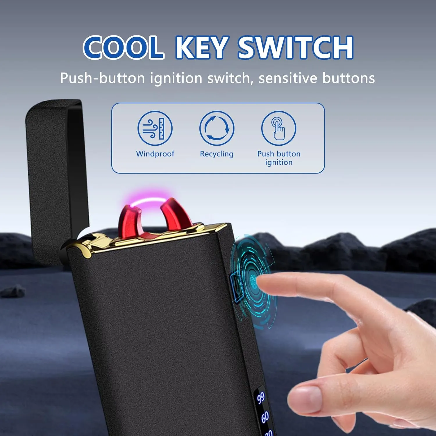 GADATOP Arc Plasma Flame Lighter - Windproof Outdoor, Electric Rechargeable USB-C Lighter with LED Battery Indicator (Matte Black)