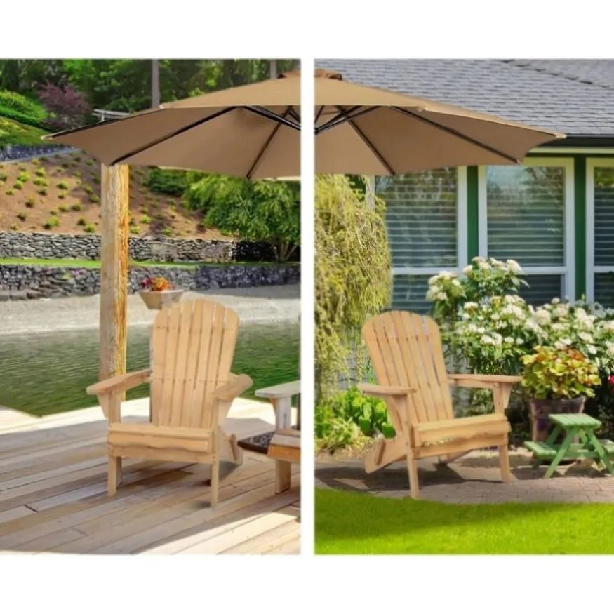 Gardeon 3PC Adirondack Outdoor Table and Chairs Wooden Foldable Beach Chair Natural FF-BEACH-SET-3NTL