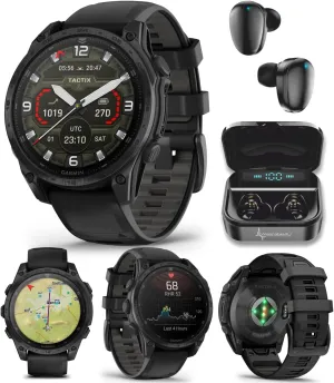 Garmin Tactix 8, 47mm AMOLED Display, Titanium Bezel, Sapphire Lens, Premium Tactical GPS Smartwatch, Includes Applied Ballistics Ultralight Solver, 40M Dive Rating, w/Wearable4U BlackEarbuds Bundle