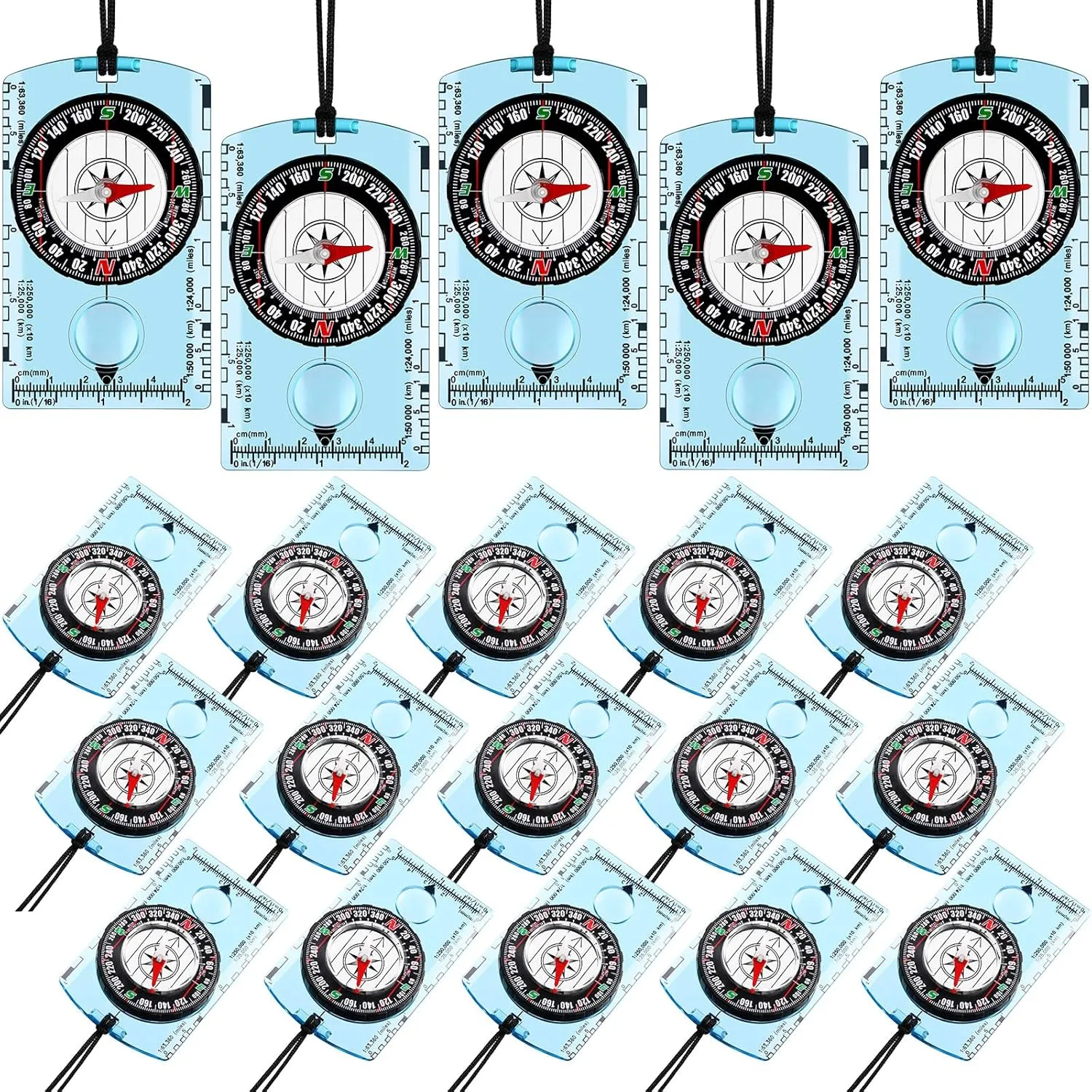 Geiserailie 20 Pcs Acrylic Orienteering Compass, Navigation Backpacking Compass Hiking Compass Map Reading Compass for Navigation Orienteering and Survival Outdoor Camping, Blue