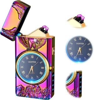 Gifts for Him Electric Lighters Rechargeable Windproof Arc Plasma Lighter Unique Lighter with Watch dial,Gifts for Men（Color）