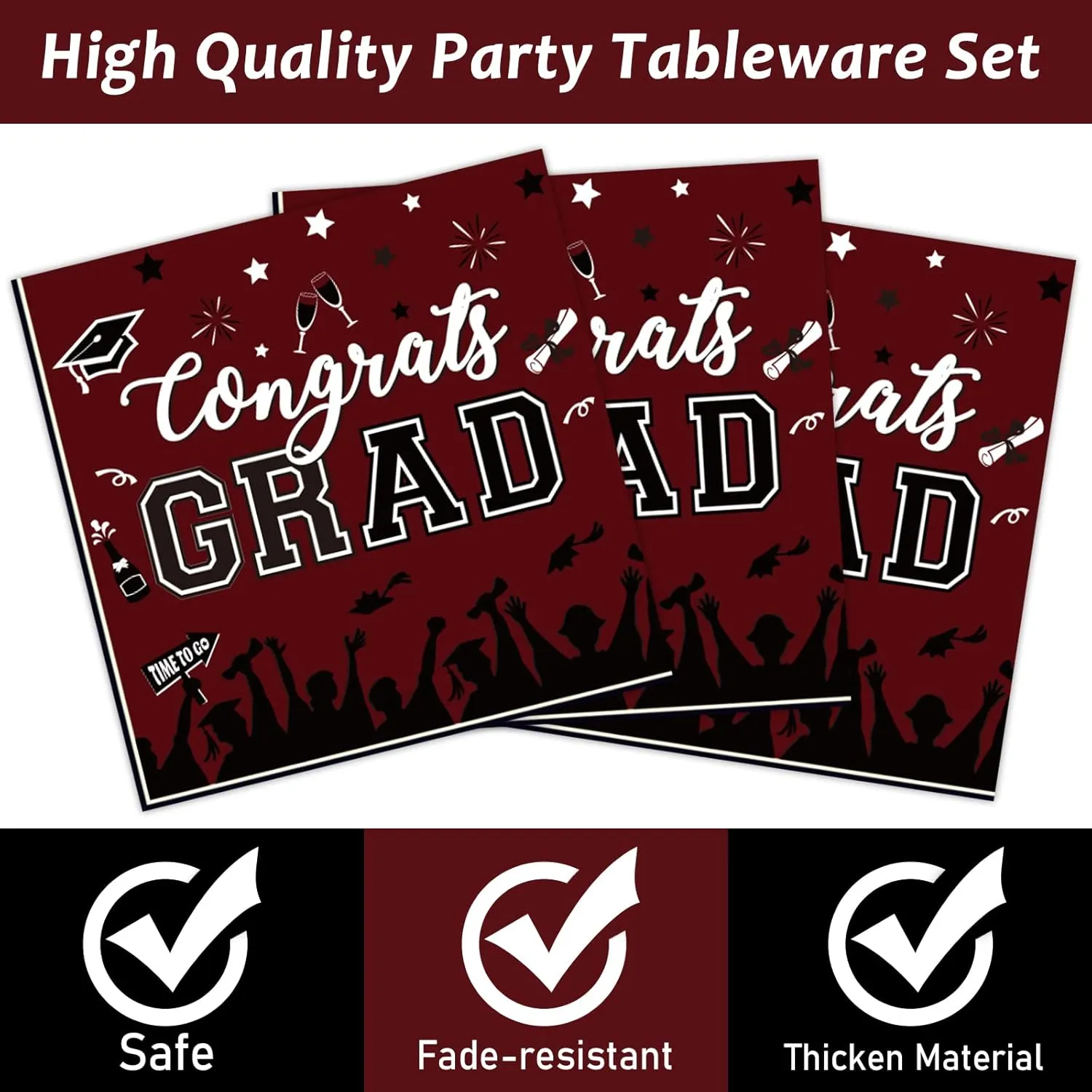 gisgfim 50 Guests Graduation Party Plates Napkins Maroon 2024 Congrats Grad Tableware Set Class of 2024 Party Supplies Disposable Plates Napkins Forks for Grad Party Decorations