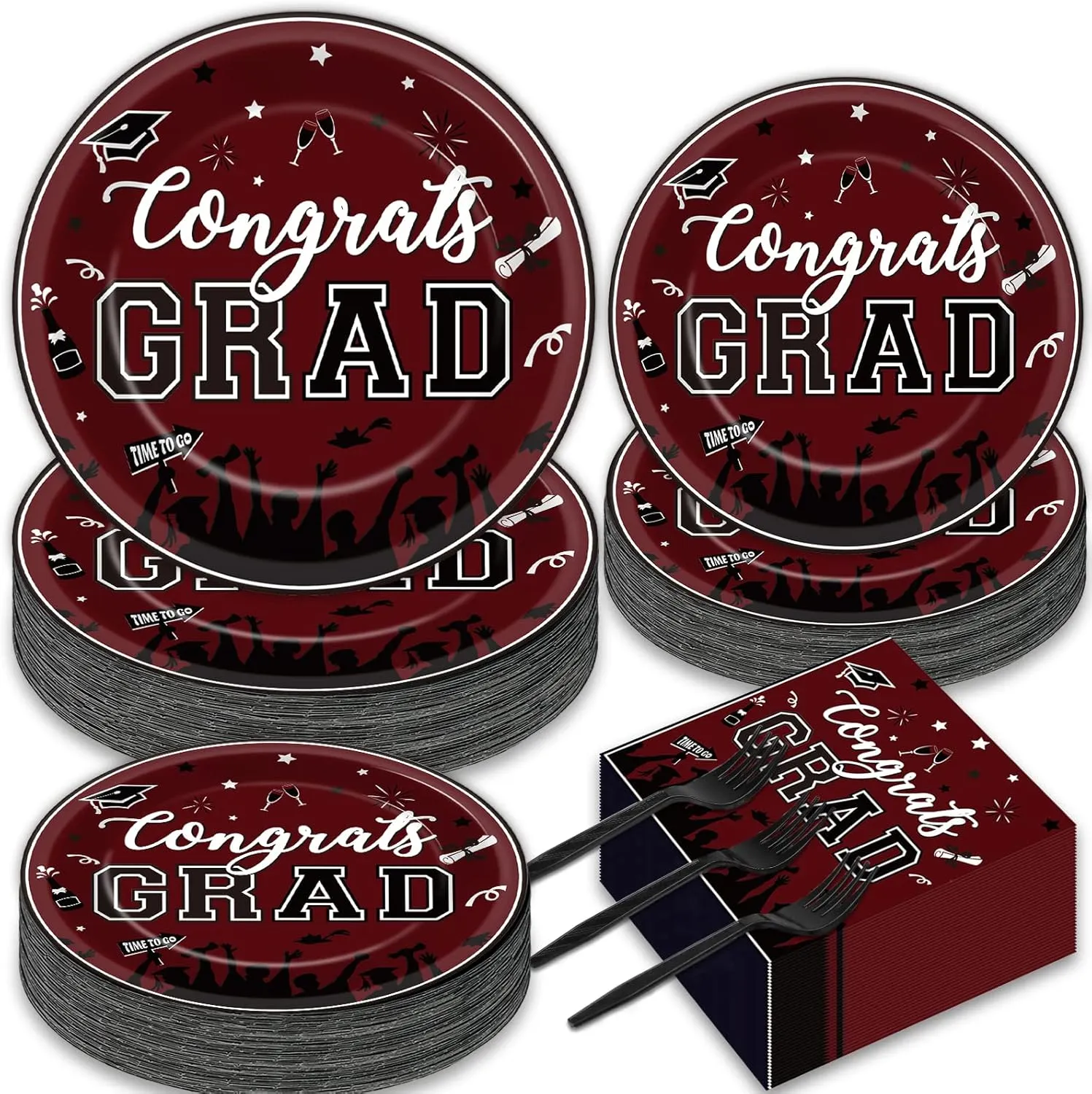gisgfim 50 Guests Graduation Party Plates Napkins Maroon 2024 Congrats Grad Tableware Set Class of 2024 Party Supplies Disposable Plates Napkins Forks for Grad Party Decorations