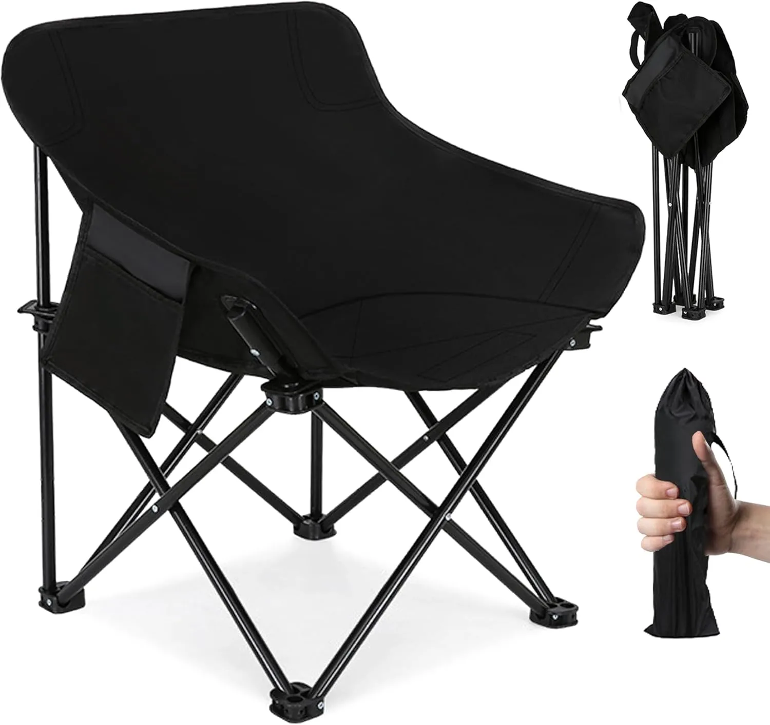 GLEAP Camping Chairs for Adult, Portable Folding Chair for Outside, Quick Set Up in Seconds Camping Chair Max 360lb Camping Chair with 2Pockets, Lightweight for Carrying