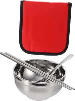 GLEAVI Ergonomic Chopstick Set Soup Bowls Spoons Stainless Steel Food Serving Safe for Home Travel