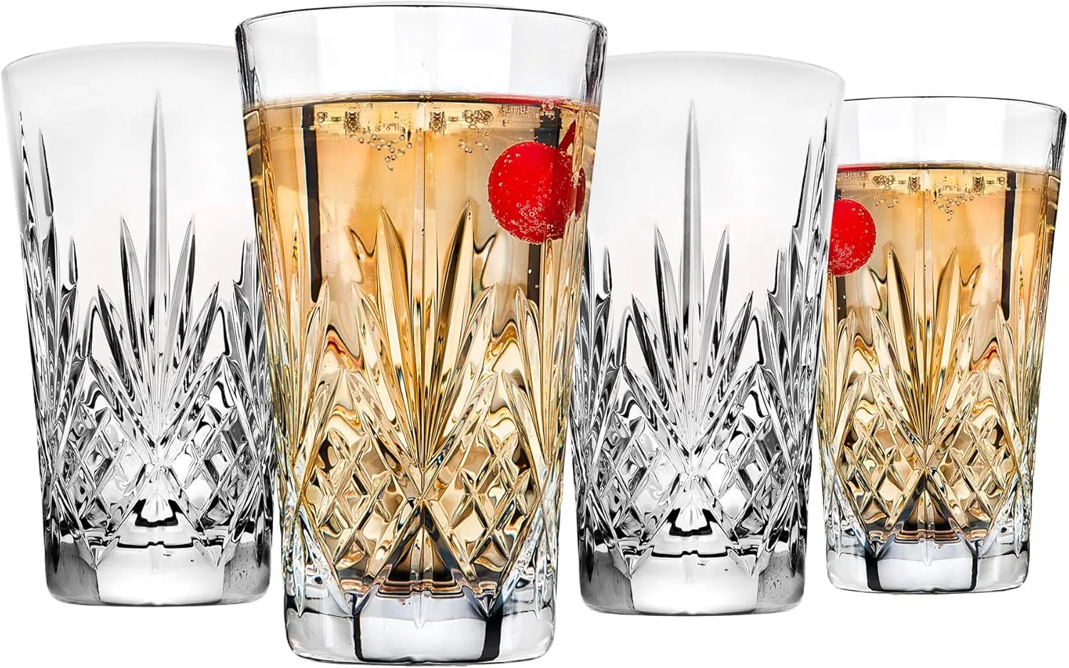 Godinger Beverage Tumbler Glasses All Purpose Highball - Dublin Collection, 12oz, SET OF 4