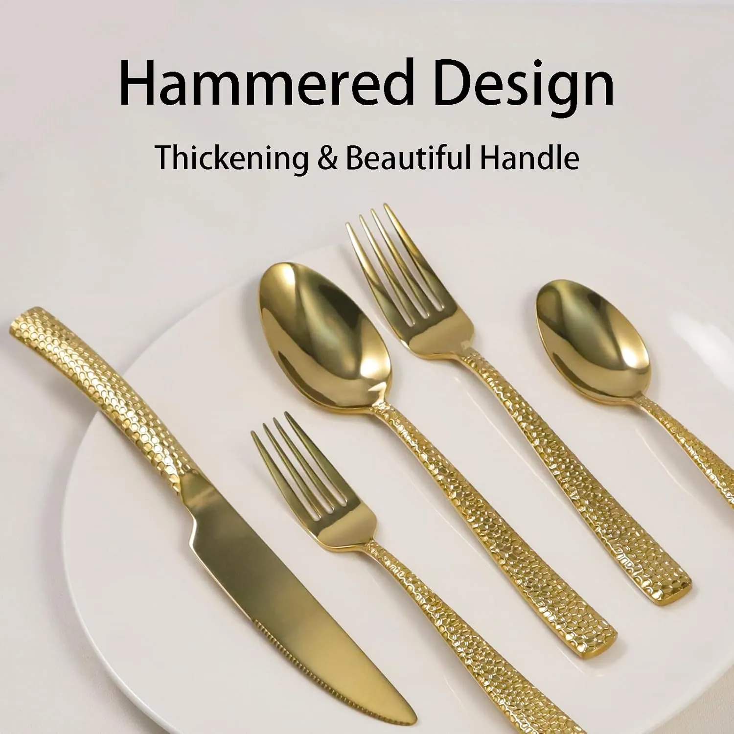 Gold Hammered Silverware Set, 20 Piece Stainless Steel Flatware Set for 4, Food-Grade Tableware Cutlery Set for Home Restaurant, Mirror Polished, Dishwasher Safe