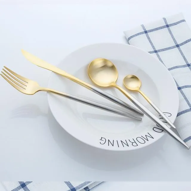 Gold Round Cutlery Set  Stainless Steel (4pcs