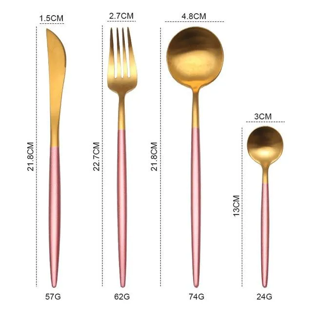 Gold Round Cutlery Set  Stainless Steel (4pcs